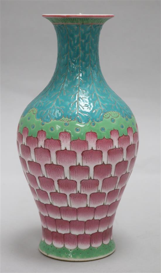 A Chinese enamelled porcelain lotus petal vase